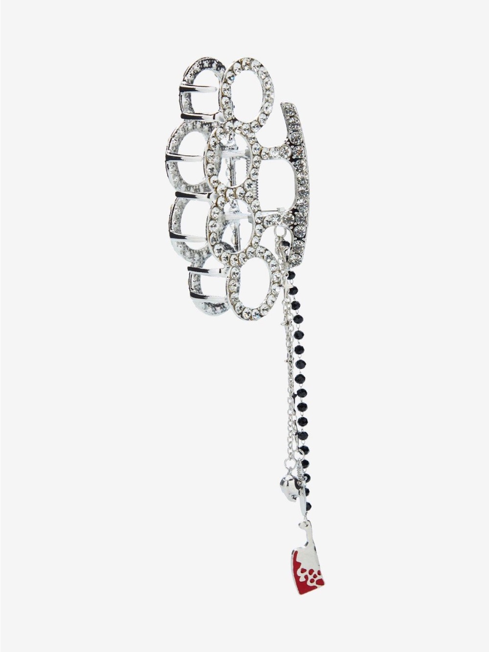Silver Crystal Statement hair piece with Black Bead Drop